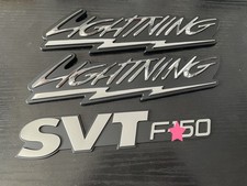 FITS 1999- 2004 99-04 SVT LIGHTNING FENDER CHROME BLACK BADGE EMBLEMS 3PCS picture