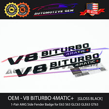OEM V8 BITURBO 4MATIC+ Plus Fender AMG Emblem Gloss Black Mercedes E63 S63 GT63 picture