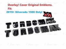 2PCS OVERLAY Gloss Black Fender TurboMax Turbo Max Emblem 2019+ Silverado 1500 picture
