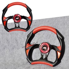 Universal 32CM Battle Type JDM Black Red PVC Leather Steering Wheel 6 Hole picture