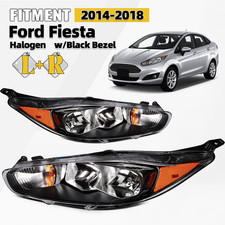 For 2014-2018 Ford Fiesta Halogen Headlight Black Housing w/Bulb Left+Right Pair picture