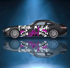 Colorful Skull Racing Stripe Car Body Sticke; Vintage Style Decal Both Sides picture