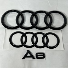 3pc AUDI 4 Ring Front/Rear Adhesive Emblems Gloss Black 285mmx202mm A6 2012-2018 picture