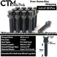 20x Black 14x1.5 Ball Seat Extended Lug Bolts 60mm Shank Fit Mercedes Stock Rims picture