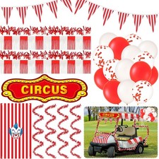 22 Pcs Circus Golf Cart Decorations Kit, Red White Carnival Banner picture