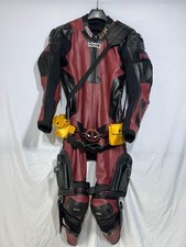 Handmade Deadpool Cowhide Leather Motorcycle Racing Suit CE Armored Red Black picture