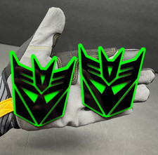 2x Decepticon Transformer Mask Car Fender Badge Emblem Black on Green Decal picture
