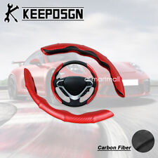 For Porsche 911 944 Cayenne 15'' Carbon Fiber Red Steering Wheel Cover Leather picture