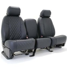 Coverking Diamond Stitch Leatherette Black Custom Seat Covers for Ford F450 picture