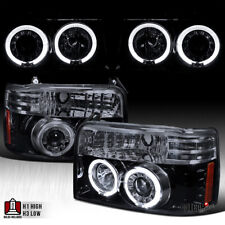 Fit Ford 1992-1996 F150 F250 Bronco LED Halo Projector Headlights Black Smoke picture