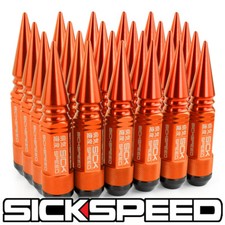 SICKSPEED 24 PC ORANGE SPIKED ALUMINUM EXTENDED 3 PC LUG NUTS 9/16-18 picture