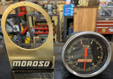 MOROSO 9.5K RPM TACHOMETER CABLE DRIVE GOLD BRACKET HOT ROD DRAG RACING TESTED picture