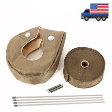 T4 Titanium Turbo Heat Shield Blanket Cover+ 2'' 50FT Exhaust Header Wrap Tape picture