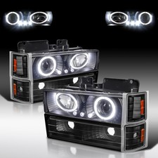Fit 1994-98 Chevy C/K Silverado Black LED Halo Projector Headlights+Corner Lamps picture