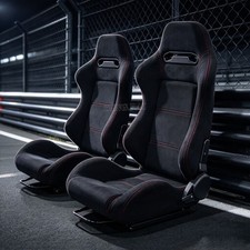2X Adjustable Car Universal Racing Bucket Seats Black Reclinable Racing Seat picture