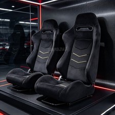 2 x Universal Car Racing Seats Suede Fabric ,with 2 Sliders Sport Seats ,Black picture
