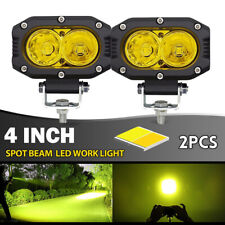 Pair Yellow 4inch 240W LED Work Light Cube Pods Driving Fog SPOT Amber Lamp bulb picture