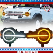 Pair Amber&White DRL LED Sequential Headlight For 2021-2024 Ford Bronco Headlamp picture