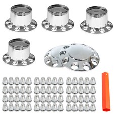 Chrome Hub Cover Semi Truck Wheel Kit Axle Cover 33mm Lug Front & Rear Complete picture