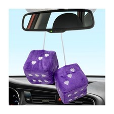 Yourkar 2 PCS Fuzzy Plush Dice for Car Rearview Mirror, 3'' Retro Purple picture