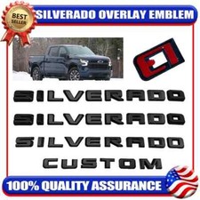Fit 2019-2025 Gloss Black Silverado Custom Emblem Nameplate Badge Kit Overlay picture
