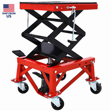 300 LB Hydraulic Motorcycle Scissor Lift Jack Dirt Bike Stand Foot Pedal Wheels picture