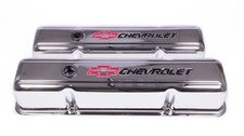 Proform 141-905 SBC Tall Valve Covers Chrome Baffled For Chevy Bowtie Logo Pair picture