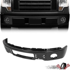 Front Black Steel Bumper Face Bar 3PC For Ford F150 2009-2014 w/ Fog Light Hole picture