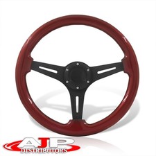 6-Bolt Black Deep Dish Aluminum Red Wood Steering Wheel+Horn Universal 14