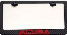 ACURA 3D red script  simulated carbon fiber  license plate frame +Free Key Chain picture