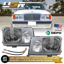 DEPO Euro Glass Headlights +Wiring Adapters Fit For 1986-1993 Mercedes-Benz W124 picture