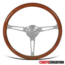 380MM/15inch Aluminum Spokes Vintage Classic Wooden Wood Grain Steering Wheel picture