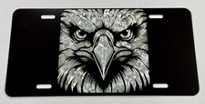 US American Eagle Face Diamond Etched Engraved Car Tag Patriotic License Plate picture