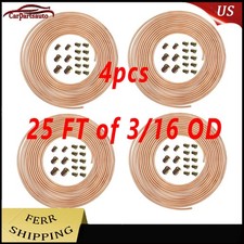 4x Copper Nickel Brake Line Tubing Kit 3/16 OD 25 FT Coil Roll All Size Fitting picture