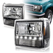 For 1989-1992 Ford Ranger Black Housing 1-Piece LED HeadLights+Bumper+Corner picture