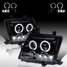 Fit 2005-2015 Xterra Black Smoke LED Halo Projector Headlights Left+Right 05-15 picture