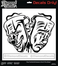 Happy Sad Mask Laugh Now Cry Later Clown Vinyl Decal Sticker Car Window New picture