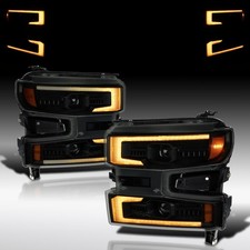 Fit 2019-2021 Silverado 1500 Smoke Sequential Projector Headlights Amber LED DRL picture