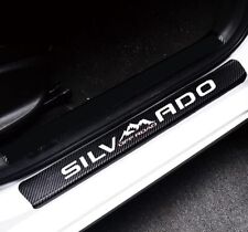 4PC Carbon Fiber for Silverado Door Sill Protector Reflective Guard Cover Trim picture