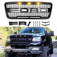 For 2004-2008 F150 F-150 Raptor Style Front Bumper Grille Grill Black W/ Lights picture