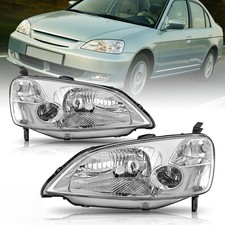 For 2001 2002 2003 Honda Civic Chrome Clear Headlights Assembly Lamps  picture
