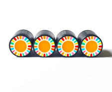 Colorful Rainbow Sun Rays Tire Valve Stem Caps - Black Aluminum - Set of Four picture