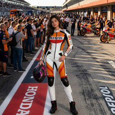 Ladies Women Leather Motorcycle Racing Suit 1 Piece Cowhide CE Armor MotoGP Suit picture