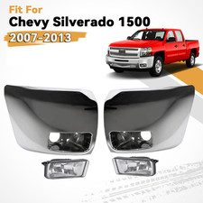 Bumper End Cap Chrome w/ Fog Light For 2007-2013 Chevy Silverado 1500 Pair/LH/RH picture