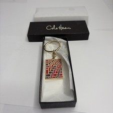Vintage Cole Hann Enamel Keychain NOS Modernist Color Block Geometric Gold Tone picture