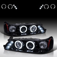 Fit 1993-1997 Toyota Corolla Black Smoke LED Halo Projector Headlights Lamps picture