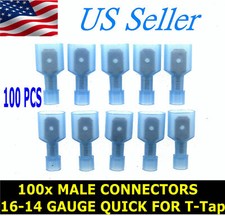 100x Male Wire Connector Quick Blue 16-14 Gauge T-Tap picture