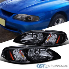 Fits 1994-1998 Ford Mustang 1PC Style Black Smoke Headlights Corner Signal Lamps picture