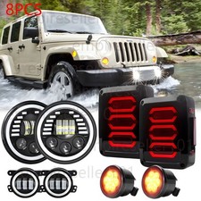 8PCS Combo 7“ Headlight Projector Taillight 4” Fog + Turn Lamp For Jeep Wrangler picture