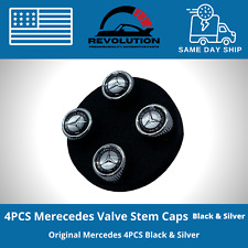 Mercedes-Benz Genuine Tire Valve Stem Cap Set, Silver Star on Black Caps OEM  picture